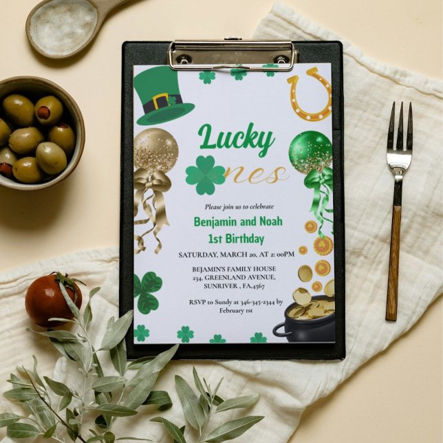 Lucky One Twin  1st Birthday St Patrick's Day Boy  Invitation (Creator Uploaded)