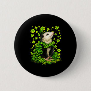 Lucky opossum with shamrocks clovers st patricks 6 cm round badge