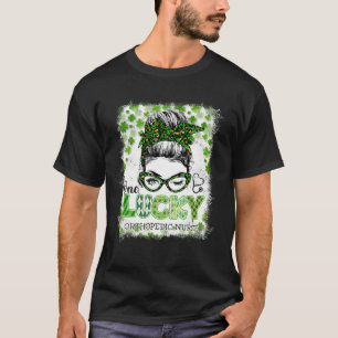 Lucky Orthopedic Nurse Messy Bun Leopard St Patric T-Shirt
