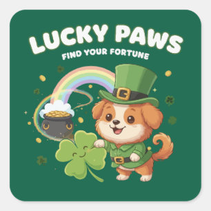 "Lucky Paws St. Patrick's Day Puppy" Square Sticker