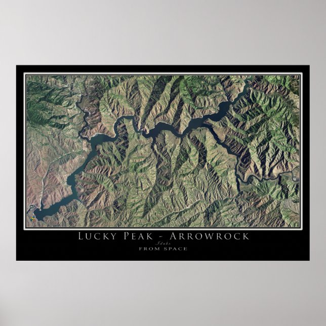 Lucky Peak and Arrowrock Lakes Idaho Satellite Map Poster (Front)