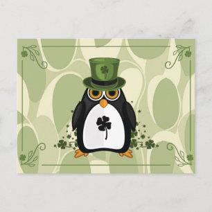 Lucky Penguin Shamrock Abstract Green St. Patrick Postcard