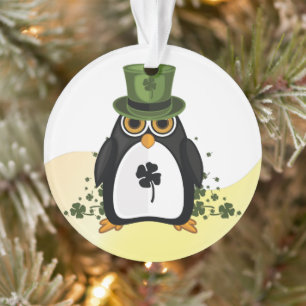 Lucky Penguin St. Patrick's Day Clover Irish Ornament