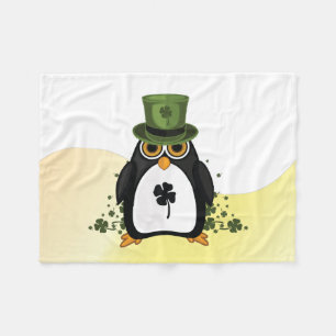 Lucky Penguin St. Patrick's Day Cosy Irish Clover Fleece Blanket