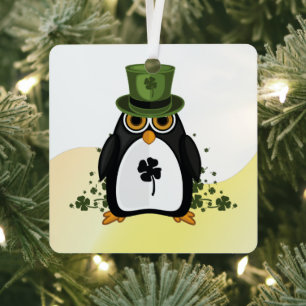 Lucky Penguin St. Patrick's Day Irish Clover Metal Tree Decoration