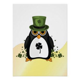 Lucky Penguin St. Patrick's Day Irish Clover Poster