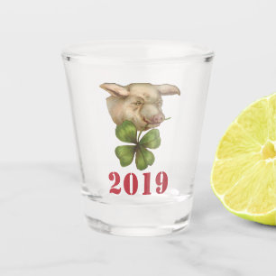 Lucky Pig with Clover in Mouth - Year of the Pig Shot Glass