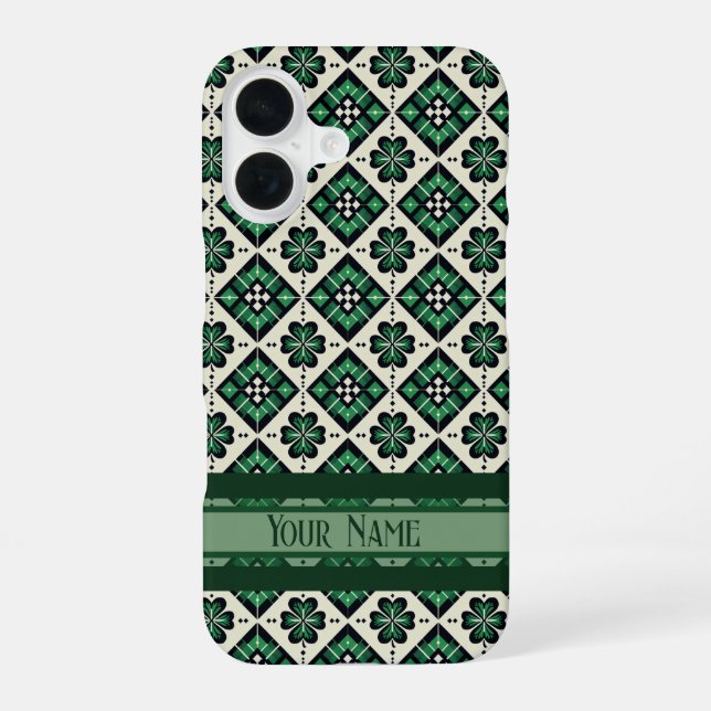 Lucky Plaid Clover Pattern iPhone 16 Case (Back)