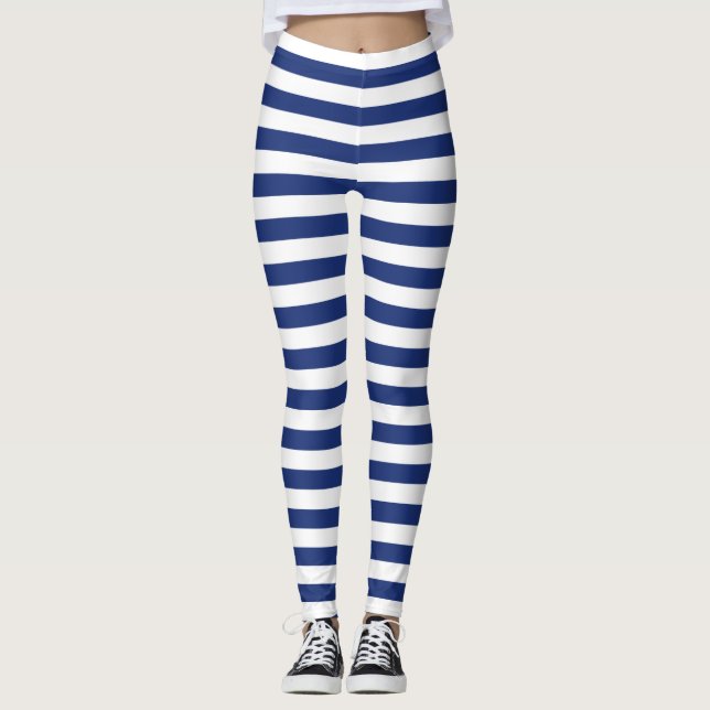 Lucky Point Blue and White Stripes Leggings (Front)