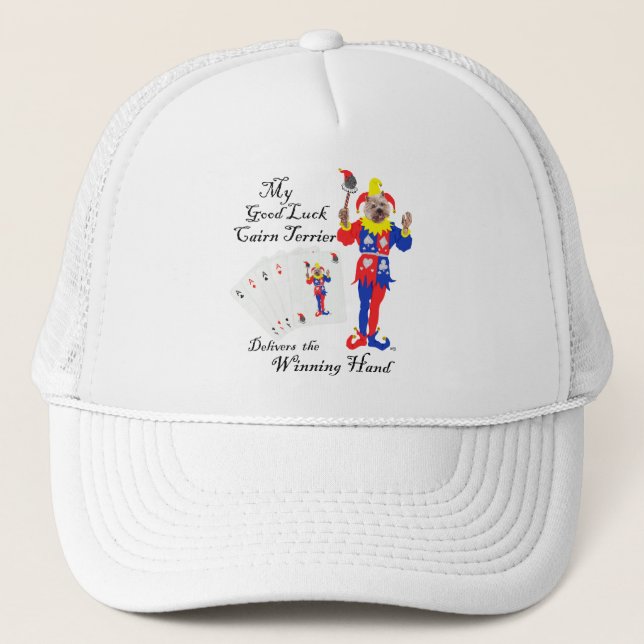 Lucky Poker Cairn Terrier Trucker Hat (Front)