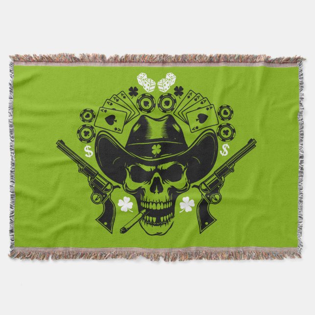 Lucky Poker Skull Throw Blanket (Front)