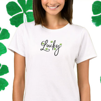 Lucky Polka Dot Shamrock Script St. Patrick's Day  T-Shirt