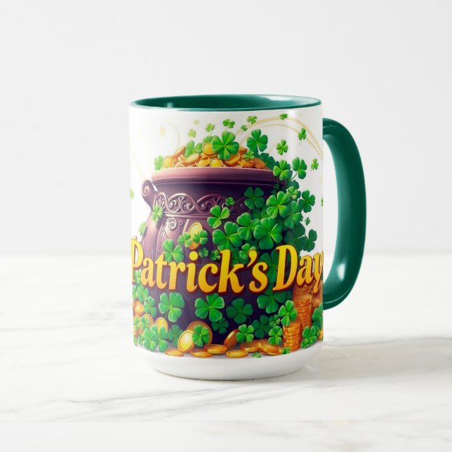Lucky Pot of Gold Centered Shamrock Illustration Mug (Front Right)