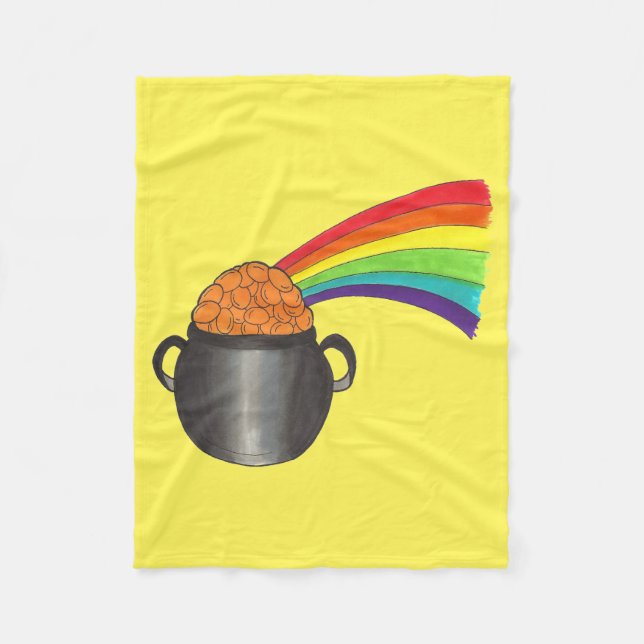 Lucky Pot of Gold Rainbow Saint Patrick's Day Fleece Blanket (Front)