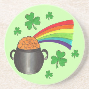 Lucky Pot of Gold Shamrock St. Patrick's Day Green Coaster