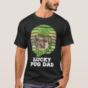 Lucky Pug Dad Cute pug Retro Sunset St Patricks Da T-Shirt