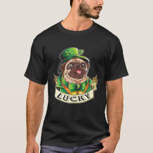 Lucky Pug Ribbon Shamrocks St Patrick's Day Pug Lo T-Shirt