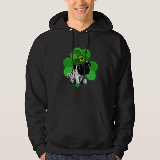Lucky Pug St Patrick Shamrock C  Dog Dad Mom Boy G Hoodie (Front)