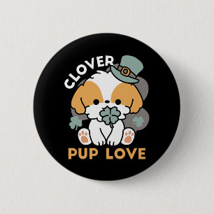 Lucky Pup with Clover – St. Patrick's Day Gift 6 Cm Round Badge