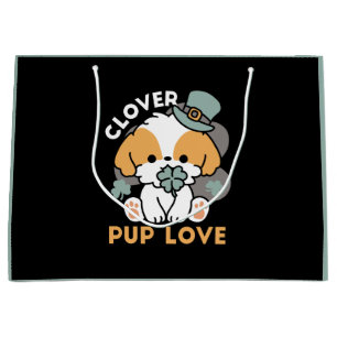 Lucky Pup with Clover – St. Patrick's Day Gift Large Gift Bag
