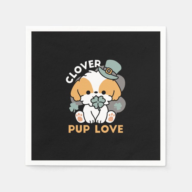 Lucky Pup with Clover – St. Patrick's Day Gift Napkin (Front)