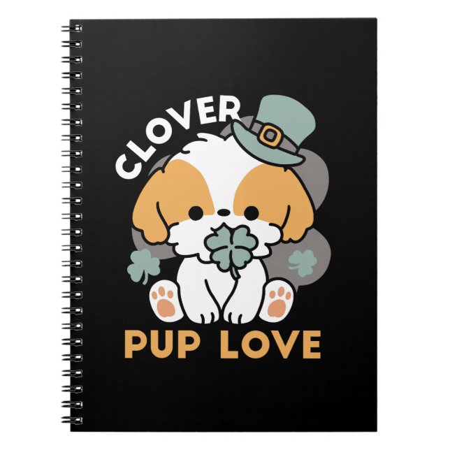 Lucky Pup with Clover – St. Patrick's Day Gift Notebook (Front)