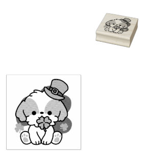 Lucky Pup with Clover – St. Patrick's Day Gift Rubber Stamp