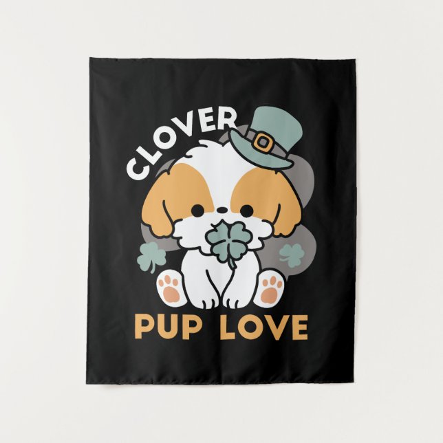 Lucky Pup with Clover – St. Patrick's Day Gift Tapestry (Front)