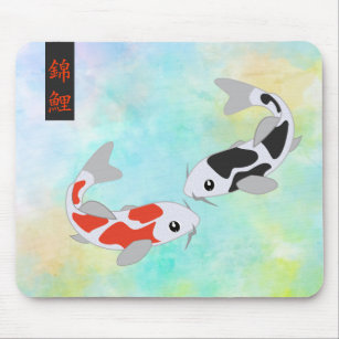 Lucky Red & Black Koi Fish Mouse Mat