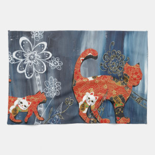 Lucky Red Cats Tea Towel