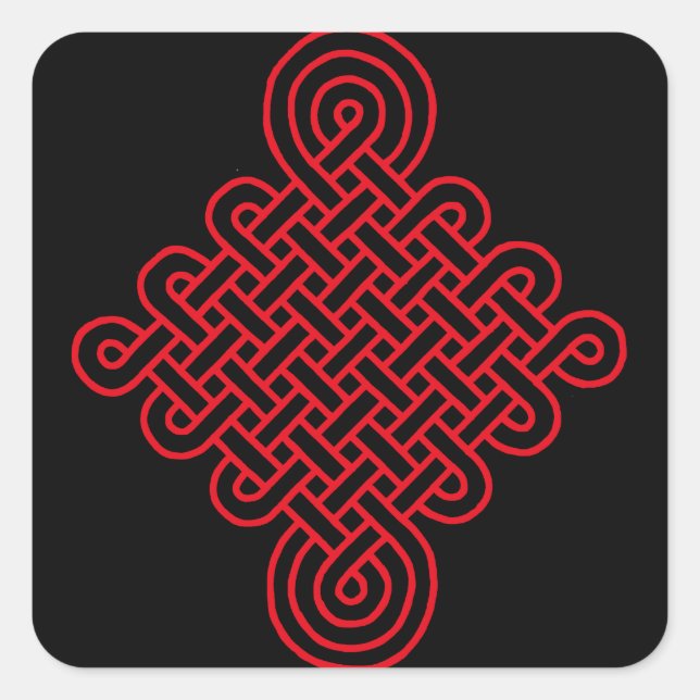 Lucky Red Chinese Knot Square Sticker (Front)