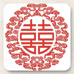 Lucky red double happiness chinese wedding coaster