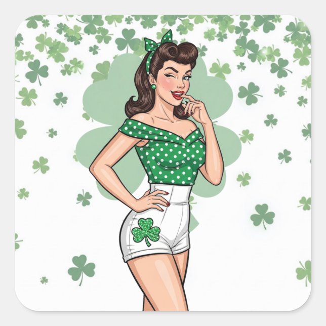 Lucky Retro Glam Square Sticker (Front)