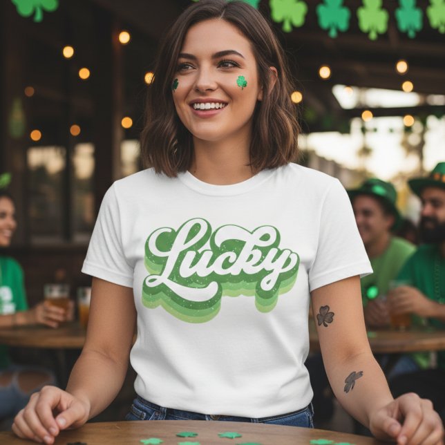 Lucky Retro Green And White St Patrick's Day T-Shirt (Lucky Retro Green And White St Patrick's Day T-Shirt)