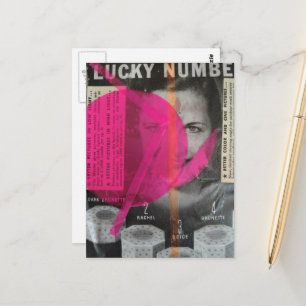 Lucky retro lady Mixed media collage Postcard