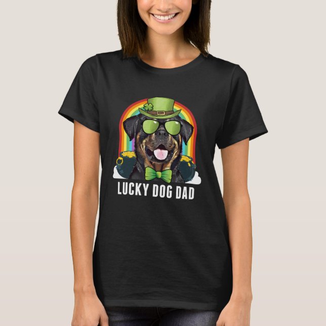 Lucky Rottweiler Dog Dad St Patricks Day T-Shirt (Front)