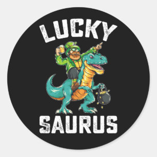Lucky Saurus Dinosaur T Rex St Patrick's Day Classic Round Sticker