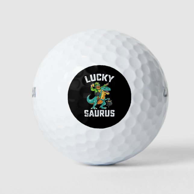 Lucky Saurus Dinosaur T Rex St Patrick's Day Golf Balls (Front)
