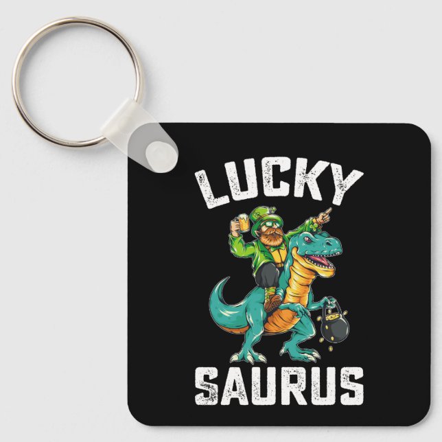 Lucky Saurus Dinosaur T Rex St Patrick's Day Key Ring (Front)