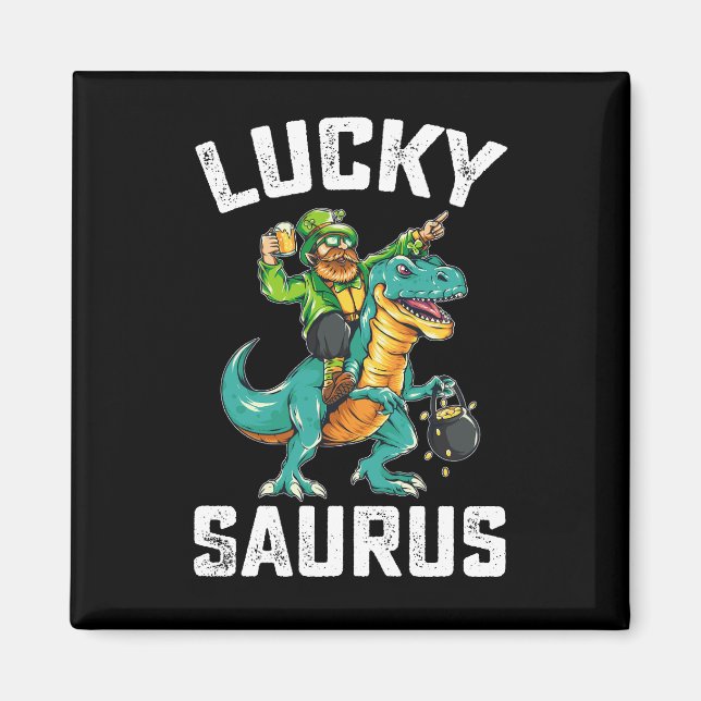 Lucky Saurus Dinosaur T Rex St Patrick's Day Magnet (Front)