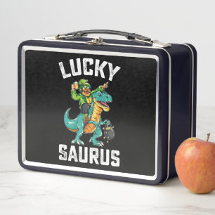 Lucky Saurus Dinosaur T Rex St Patrick's Day Metal Lunch Box