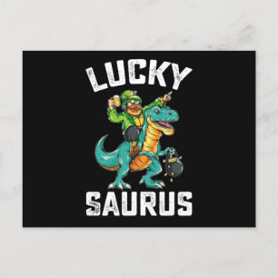 Lucky Saurus Dinosaur T Rex St Patrick's Day Postcard