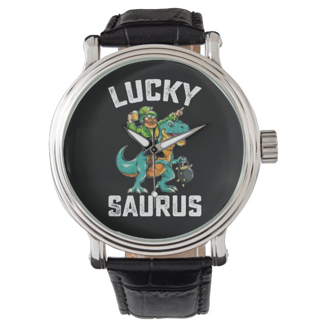 Lucky Saurus Dinosaur T Rex St Patrick's Day Watch (Front)