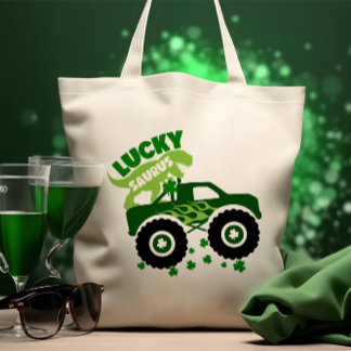 Lucky Saurus Rex Saint Patrick Dinosaur shamrock Tote Bag