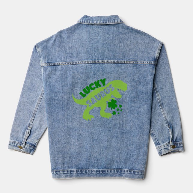 Lucky Saurus – St. Patrick’s Day Dino Denim Jacket (Back)