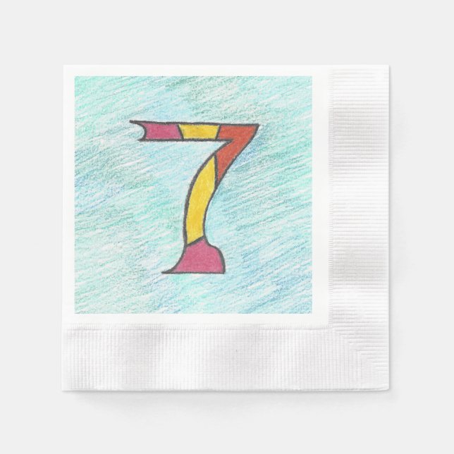 Lucky Seven on Cool Blues Set of Napkins (Front)