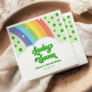 Lucky Seven Rainbow Clovers 7th Birthday Party Napkin