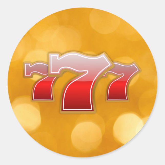 Lucky Seven - Red Sevens on Golden Background Classic Round Sticker (Front)