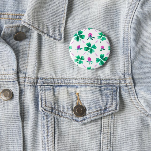 Lucky shamrock 6 cm round badge (In Situ)