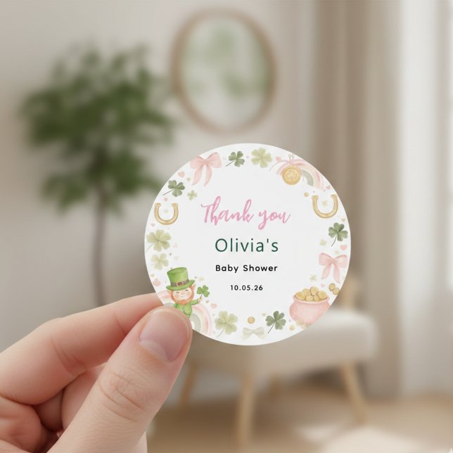 Lucky Shamrock Baby Shower Thank You Favor Sticker (Creator Uploaded)